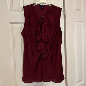 Chaps Maroon Ruffled Blouse Size L